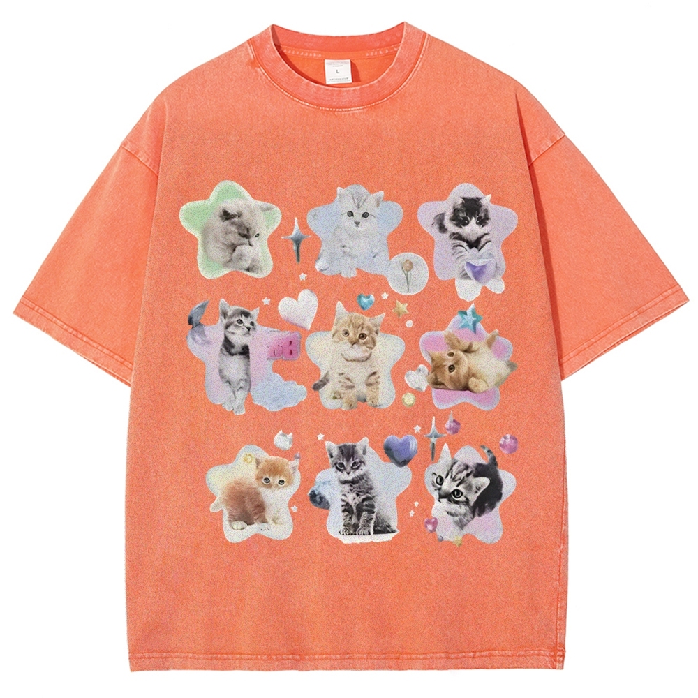 Star Baby Cats Unisex Vintage Washed Tee