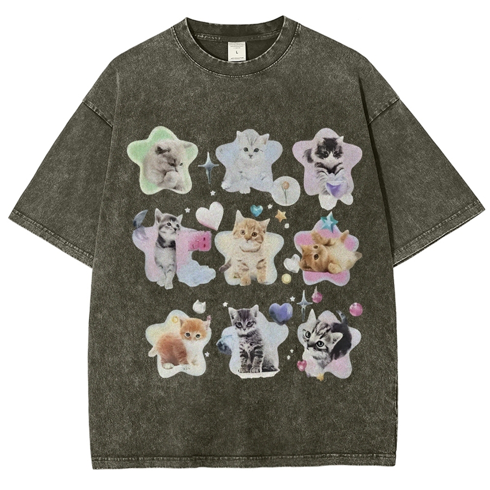 Star Baby Cats Unisex Vintage Washed Tee