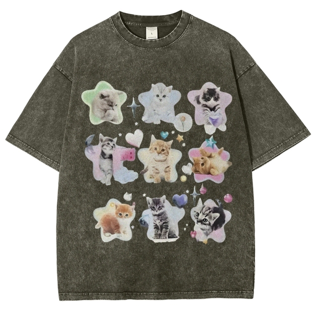 Star Baby Cats Unisex Vintage Washed Tee
