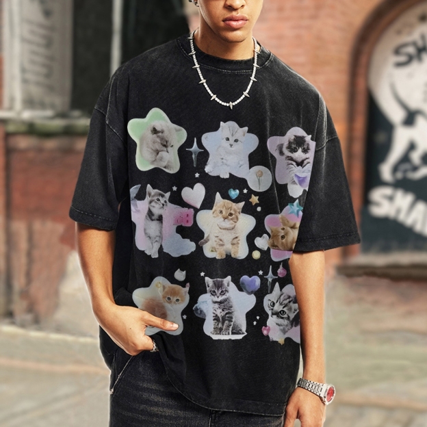 Star Baby Cats Unisex Vintage Washed Tee