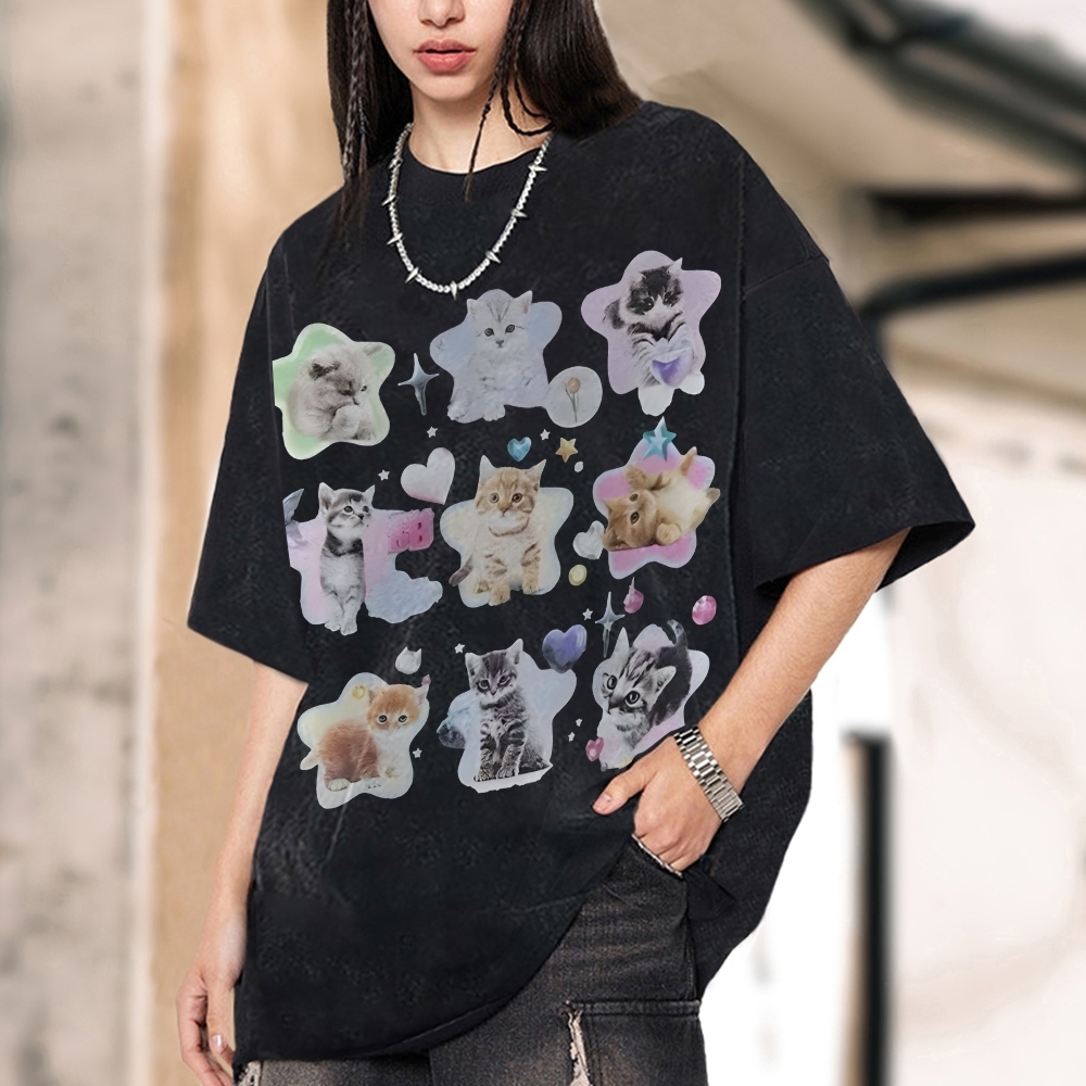 Star Baby Cats Unisex Vintage Washed Tee