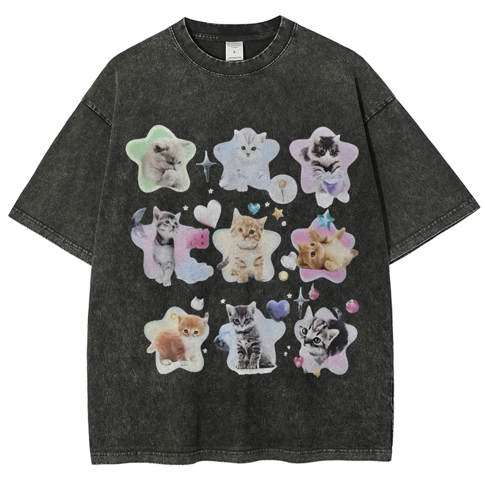 Star Baby Cats Unisex Vintage Washed Tee