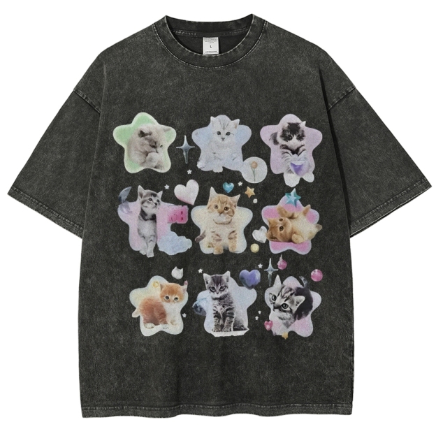 Star Baby Cats Unisex Vintage Washed Tee