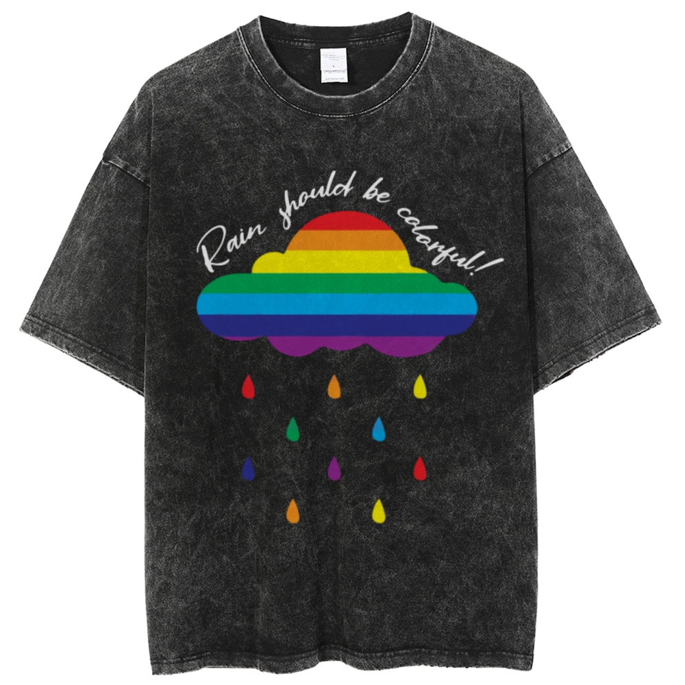 Rain Should Be Colorful Unisex Vintage Washed Tee