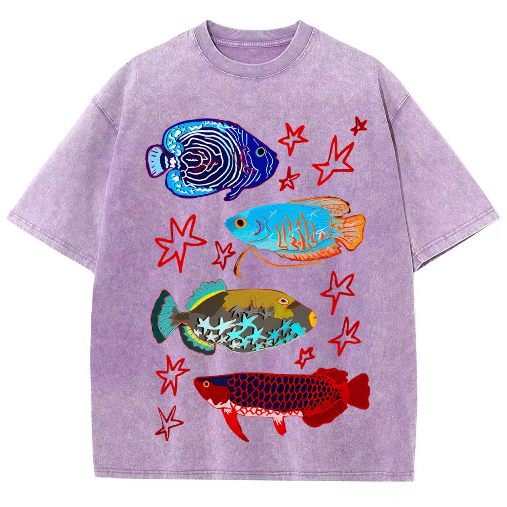 Cute Colorful Fish Unisex Vintage Washed Tee