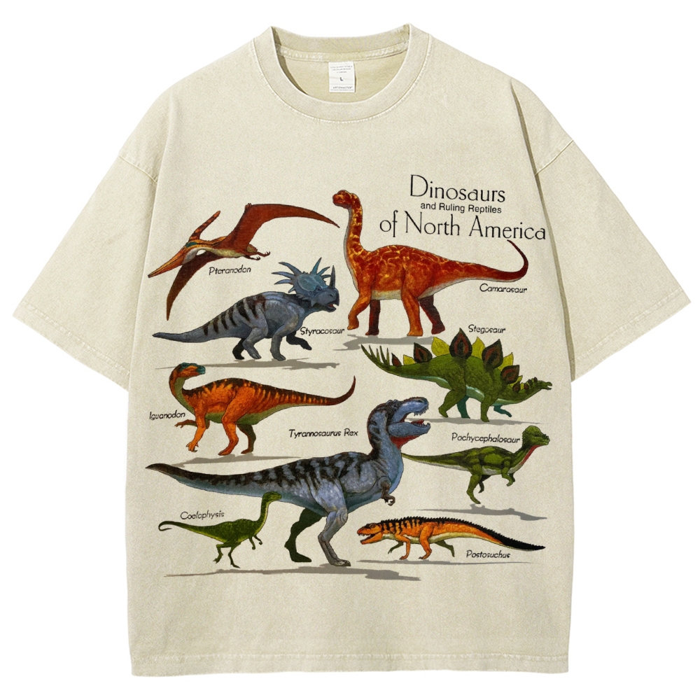 Dinosaurs of North America Unisex Vintage Washed Tee