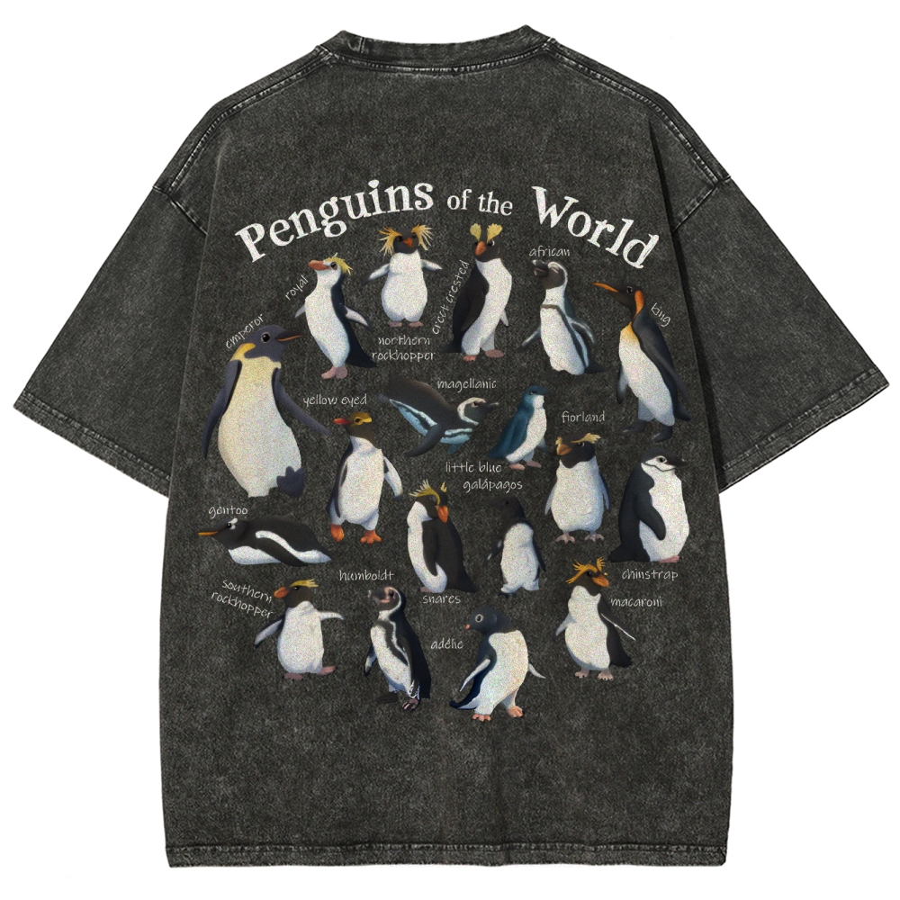 Penguins Of The World Customized Unisex Fit Washed T-Shirt