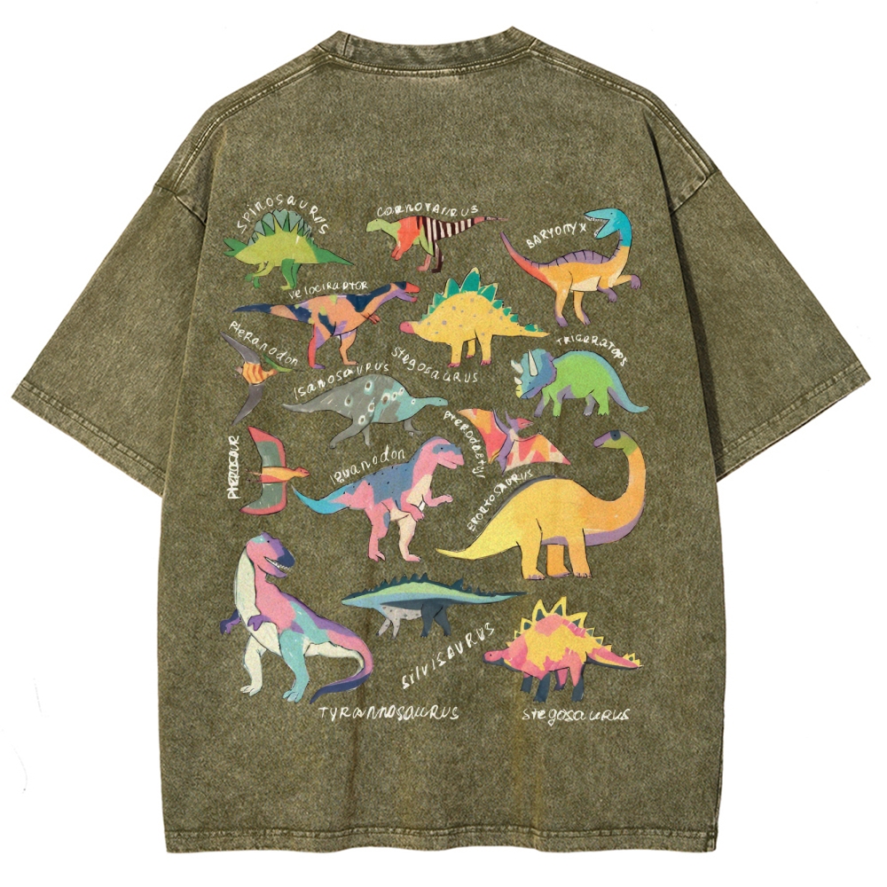 Types Of Dinosaur Customized Unisex Fit Washed T-Shirt