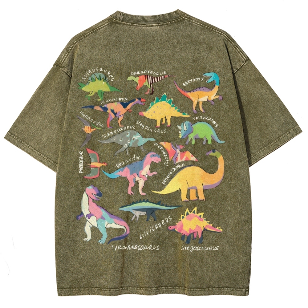 Types Of Dinosaur Customized Unisex Fit Washed T-Shirt