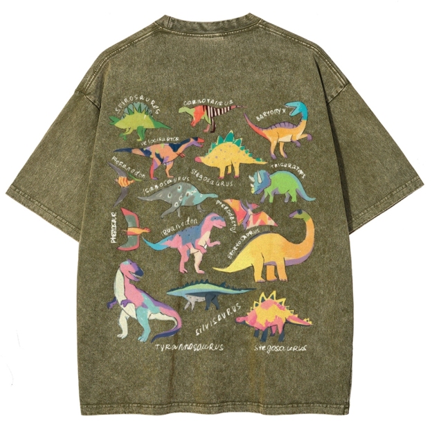 Types Of Dinosaur Customized Unisex Fit Washed T-Shirt