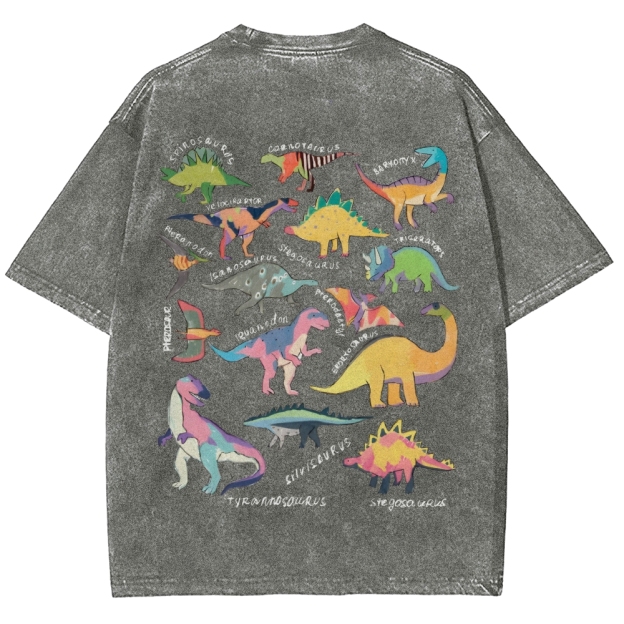 Types Of Dinosaur Customized Unisex Fit Washed T-Shirt