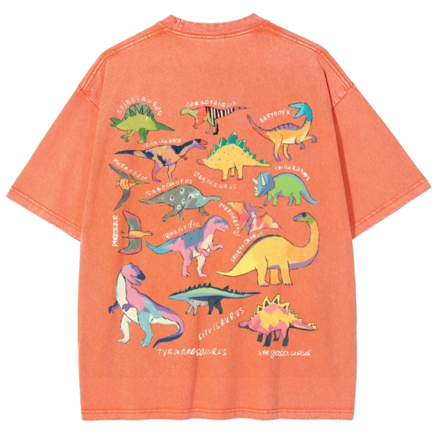 Types Of Dinosaur Customized Unisex Fit Washed T-Shirt