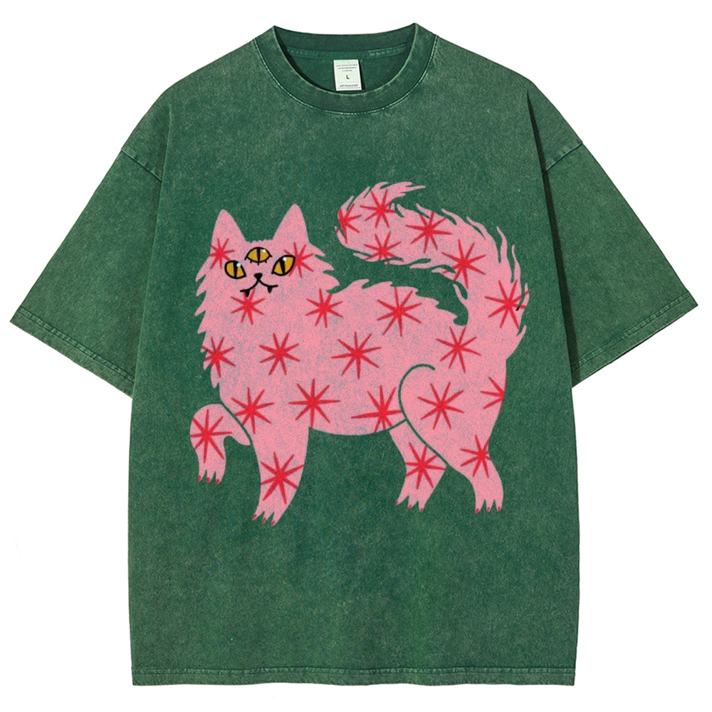 The Pink Cat Unisex Vintage Washed Tee