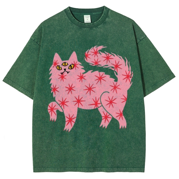 The Pink Cat Unisex Vintage Washed Tee