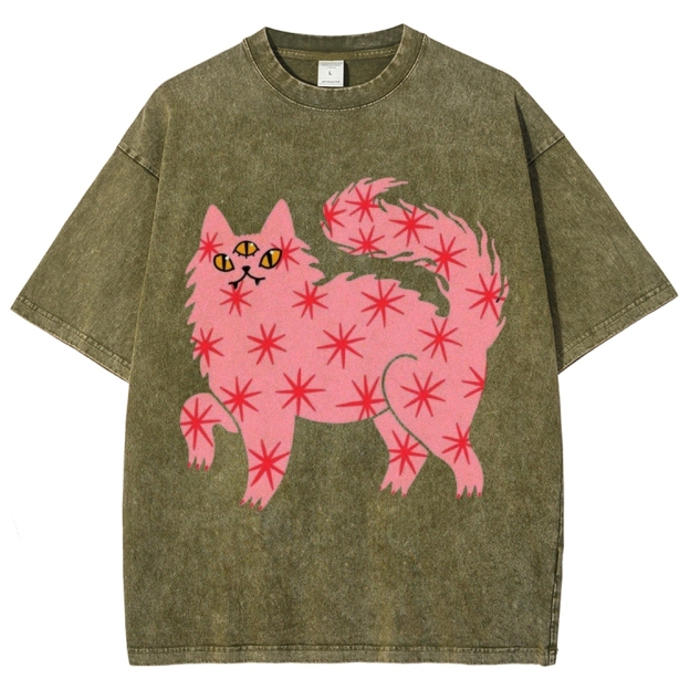 The Pink Cat Unisex Vintage Washed Tee