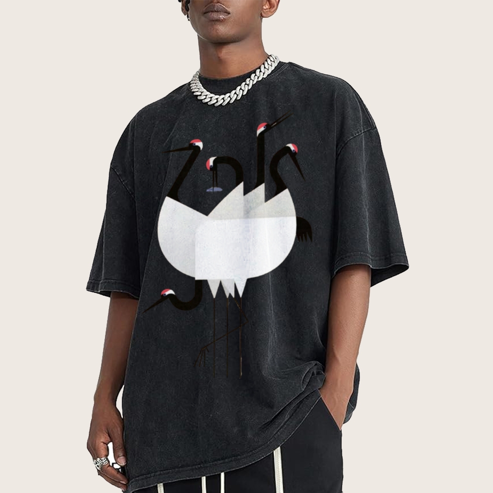 Red-crowned Crane Unisex Vintage Washed Tee
