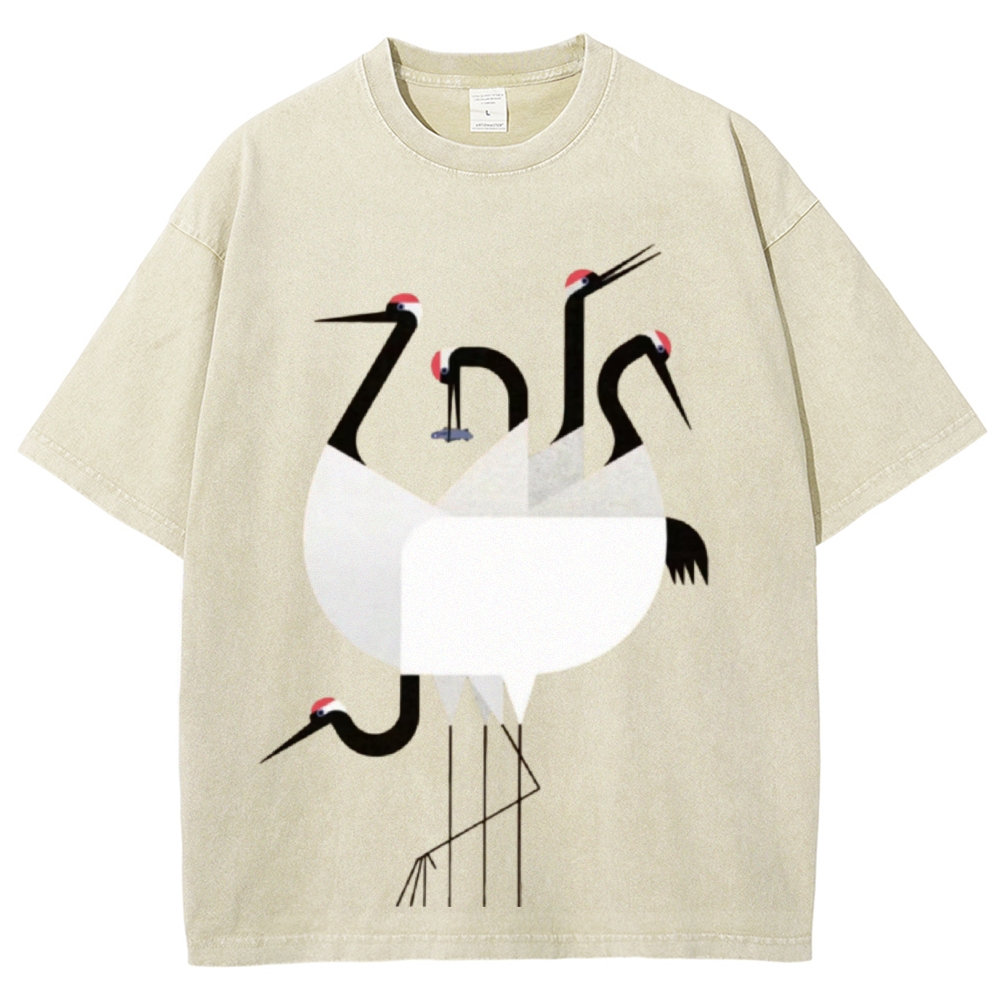 Red-crowned Crane Unisex Vintage Washed Tee