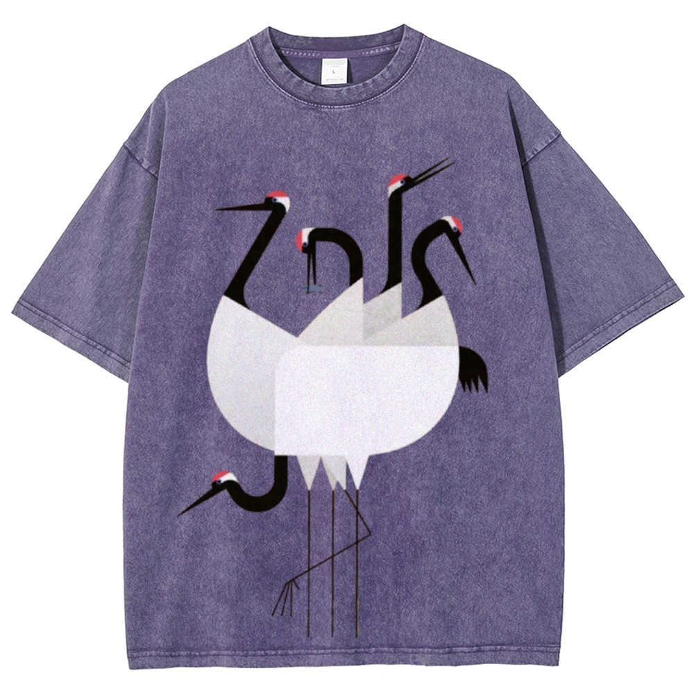 Red-crowned Crane Unisex Vintage Washed Tee