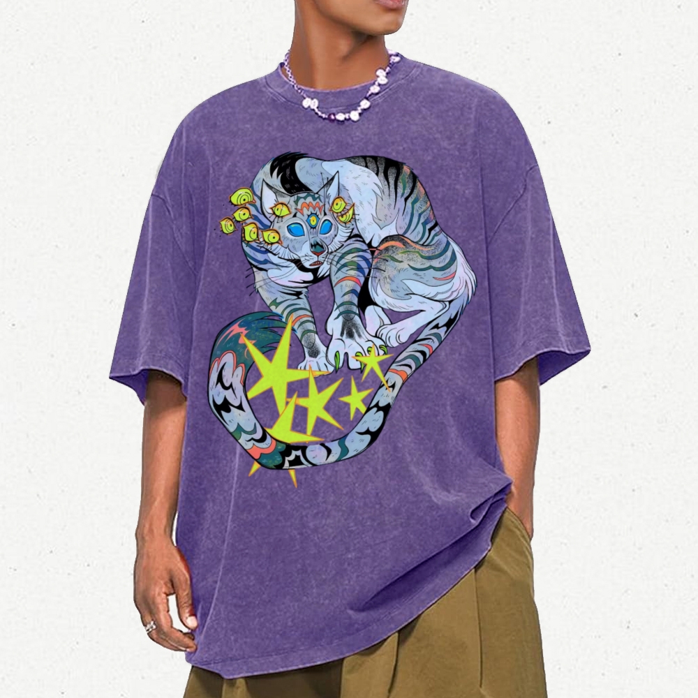 Warriors Cat Unisex Vintage Washed Tee