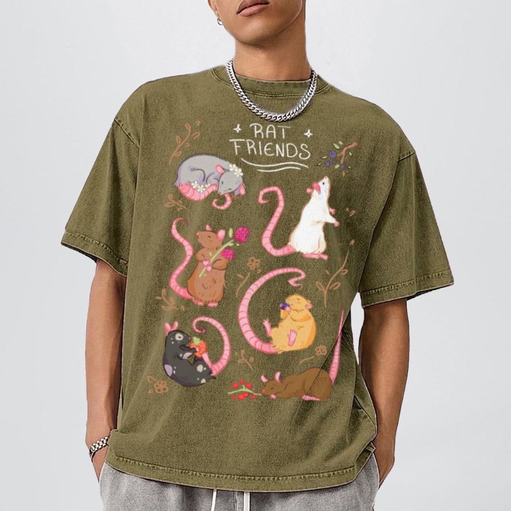 Rat Friends Unisex Vintage Washed Tee