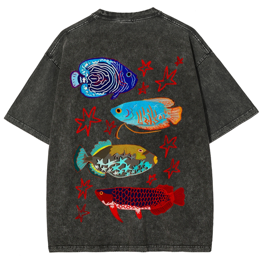 Cute Colorful Fish Customized Unisex Fit Washed T-Shirt
