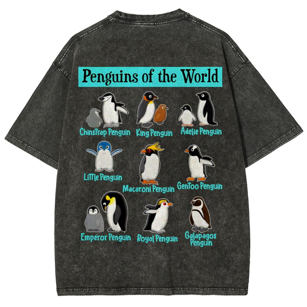 Penguins Of The World Customized Unisex Fit Washed T-Shirt