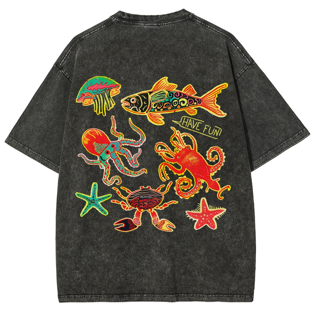 Have Fun Fish Customized Unisex Fit Washed T-Shirt