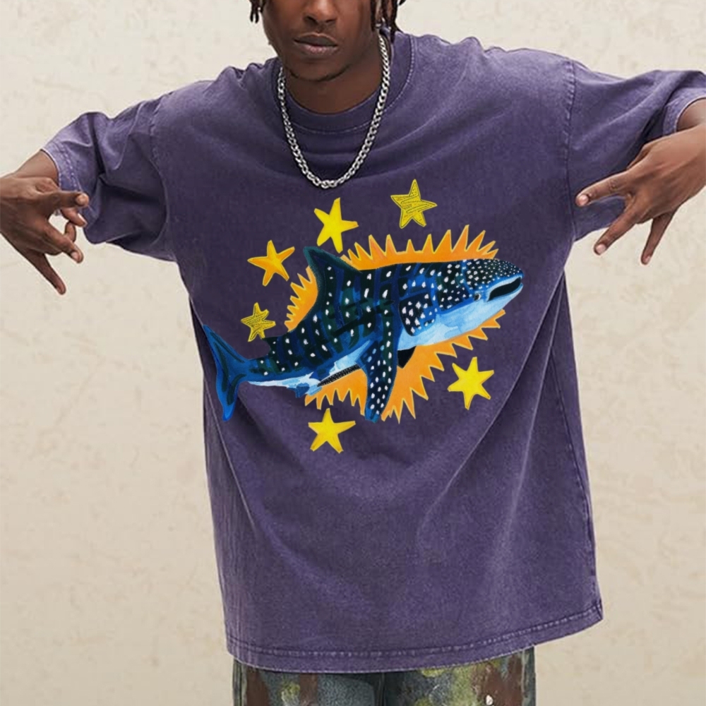 Cute Shark Unisex Vintage Washed Tee