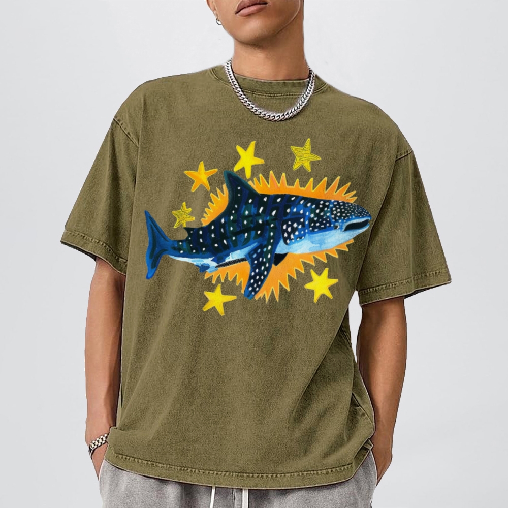 Cute Shark Unisex Vintage Washed Tee