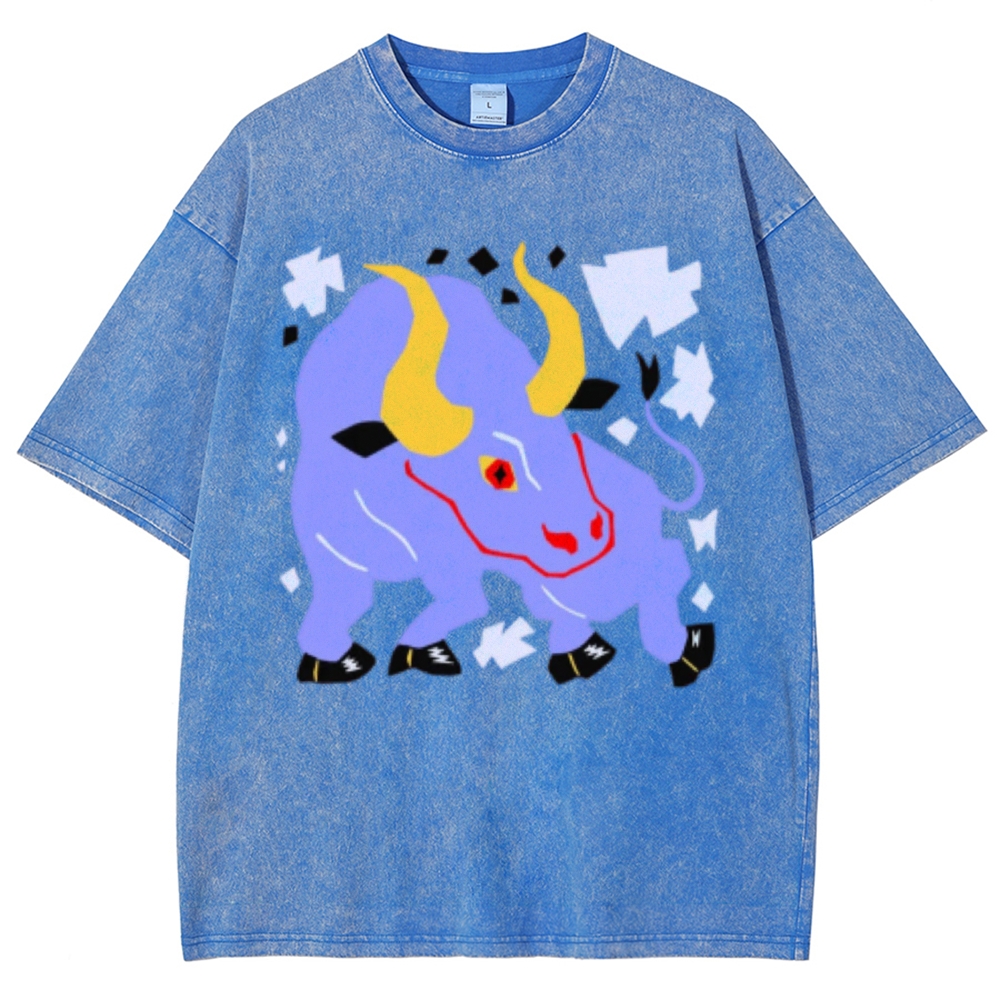 Red Eyes Bull Unisex Vintage Washed Tee