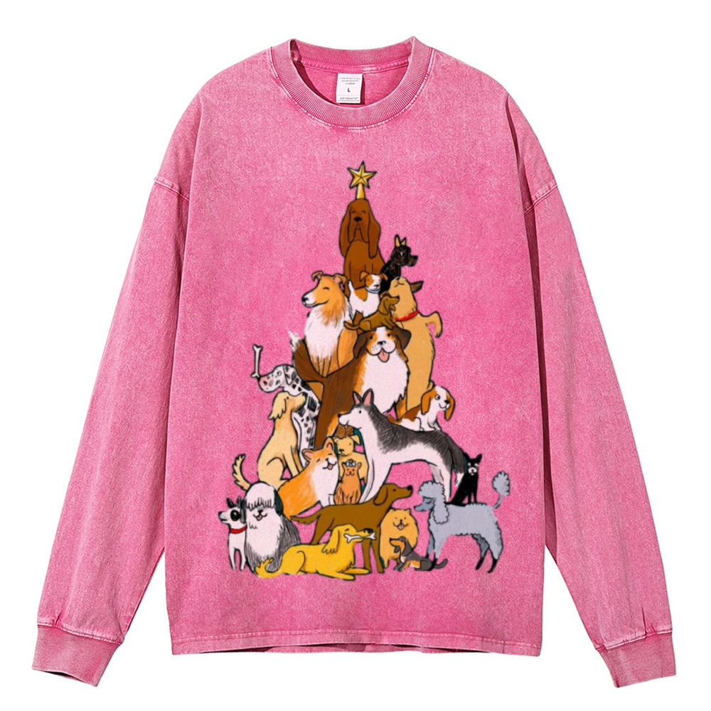 Puppy Tree Unisex Casual Washed Printed Long Sleeve T-shirt