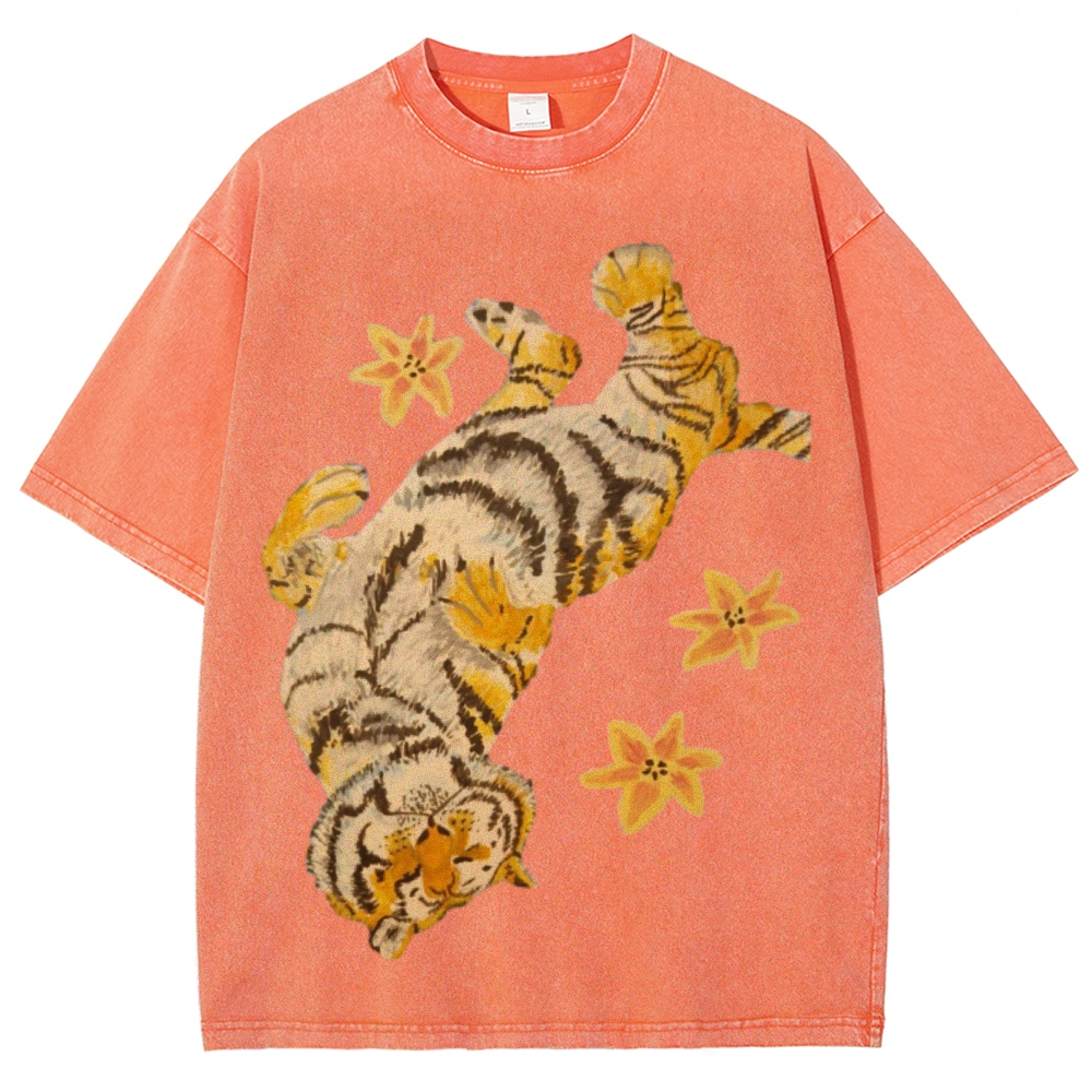 Lazy Tiger Unisex Vintage Washed Tee – Print-cool