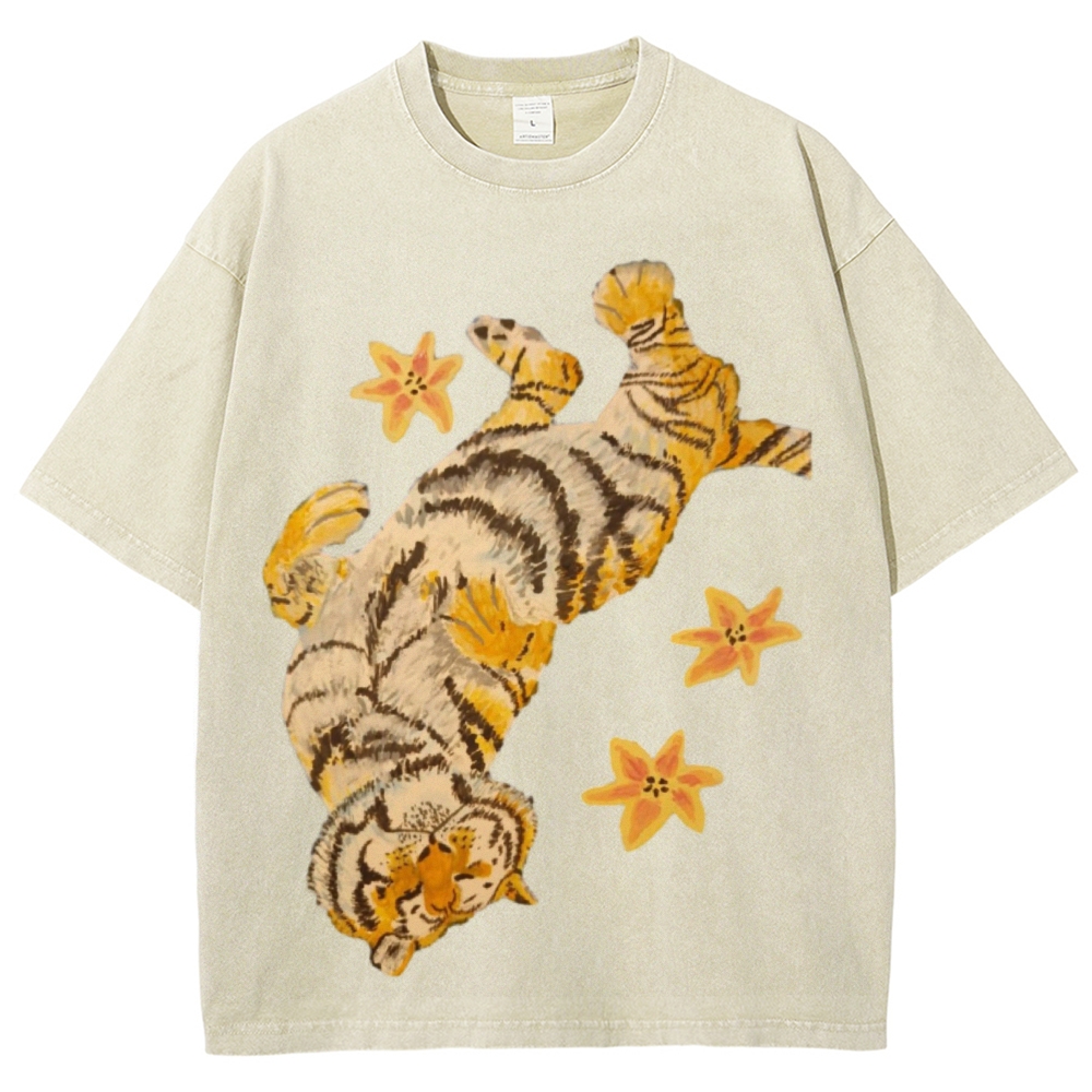 Lazy Tiger Unisex Vintage Washed Tee – Print-cool