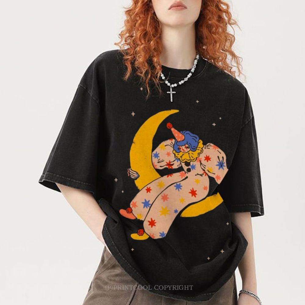 Clown on the Moon Unisex Vintage Washed Tee