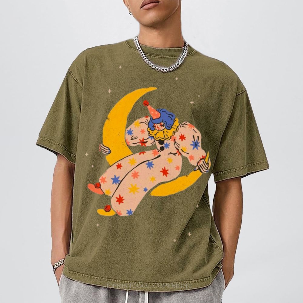 Clown on the Moon Unisex Vintage Washed Tee