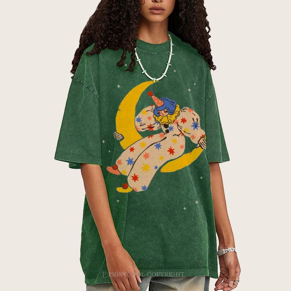 Clown on the Moon Unisex Vintage Washed Tee