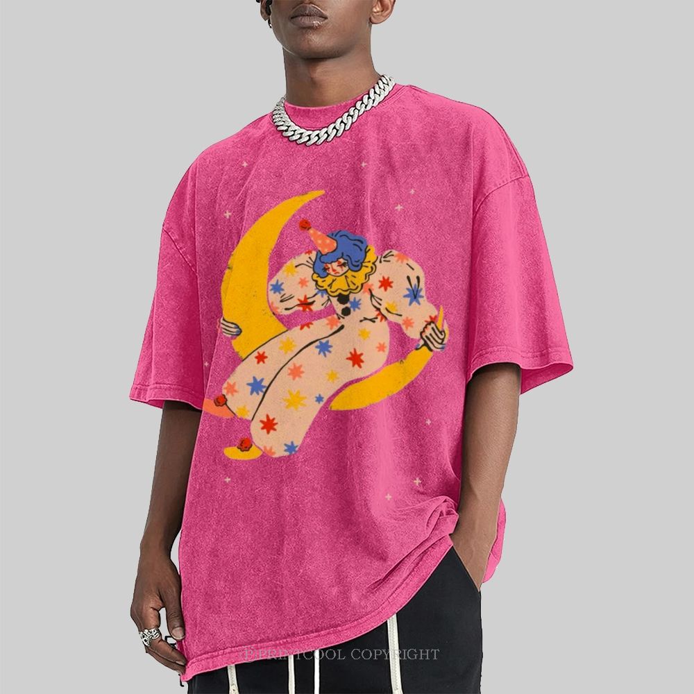 Clown on the Moon Unisex Vintage Washed Tee