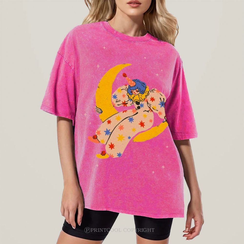 Clown on the Moon Unisex Vintage Washed Tee
