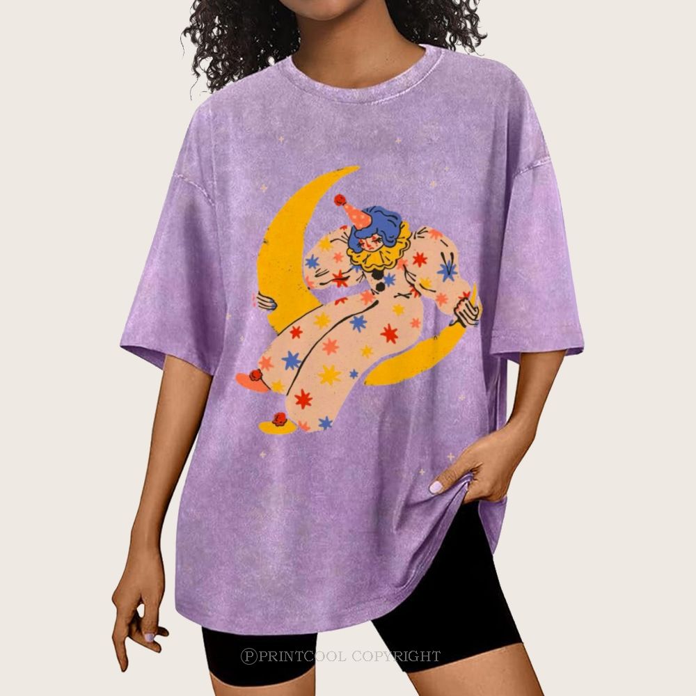 Clown on the Moon Unisex Vintage Washed Tee