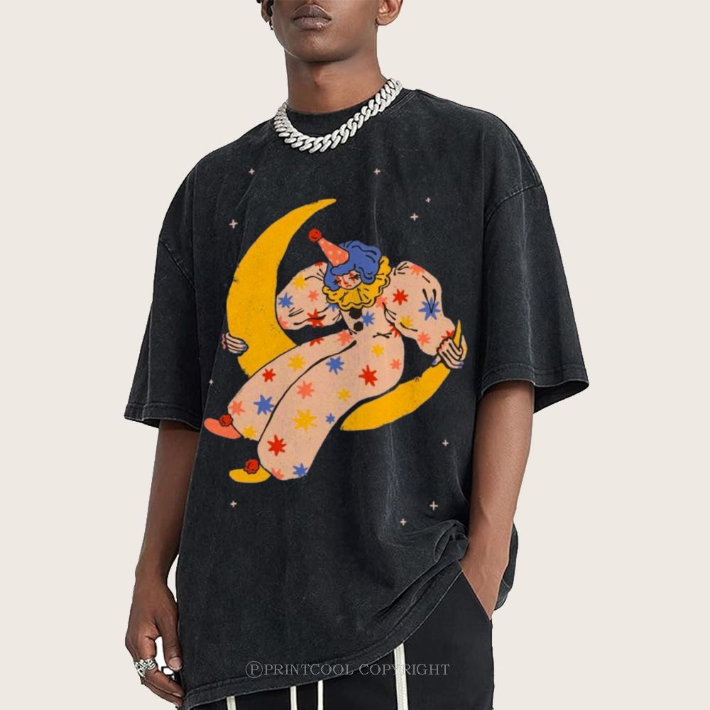 Clown on the Moon Unisex Vintage Washed Tee