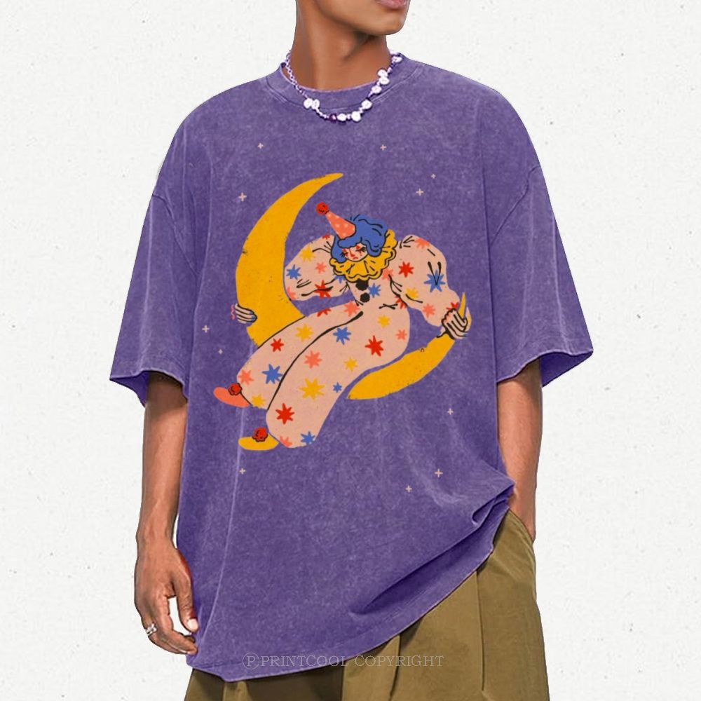 Clown on the Moon Unisex Vintage Washed Tee