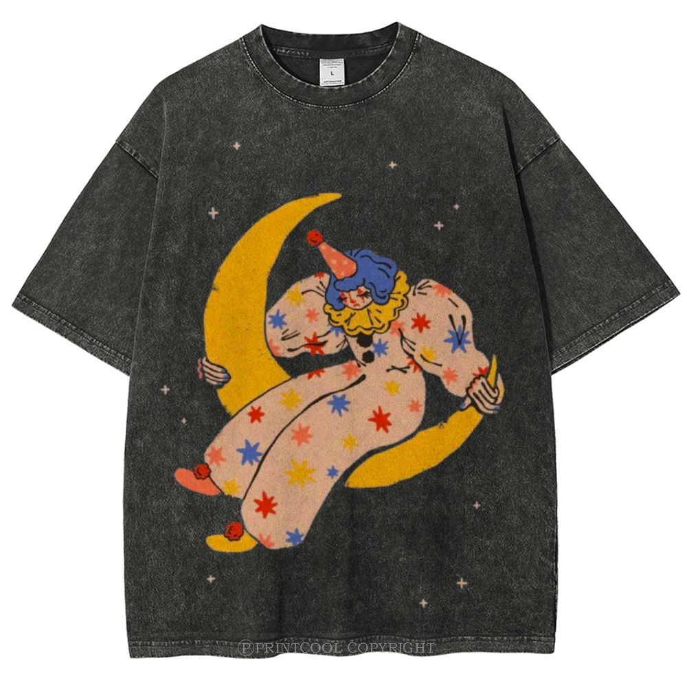 Clown on the Moon Unisex Vintage Washed Tee