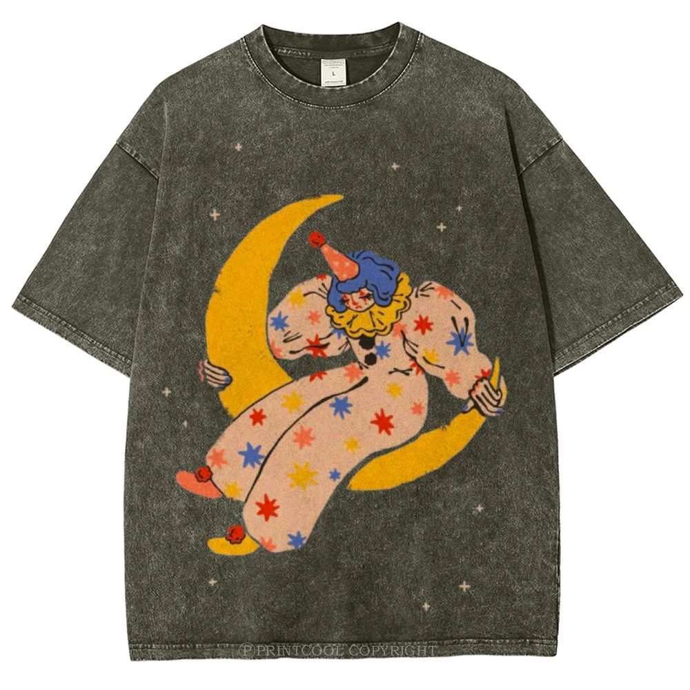 Clown on the Moon Unisex Vintage Washed Tee