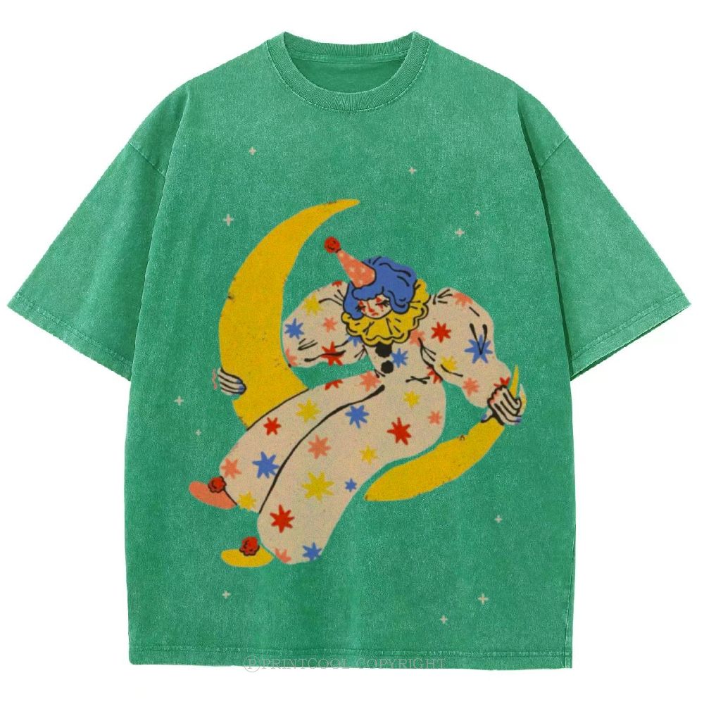 Clown on the Moon Unisex Vintage Washed Tee