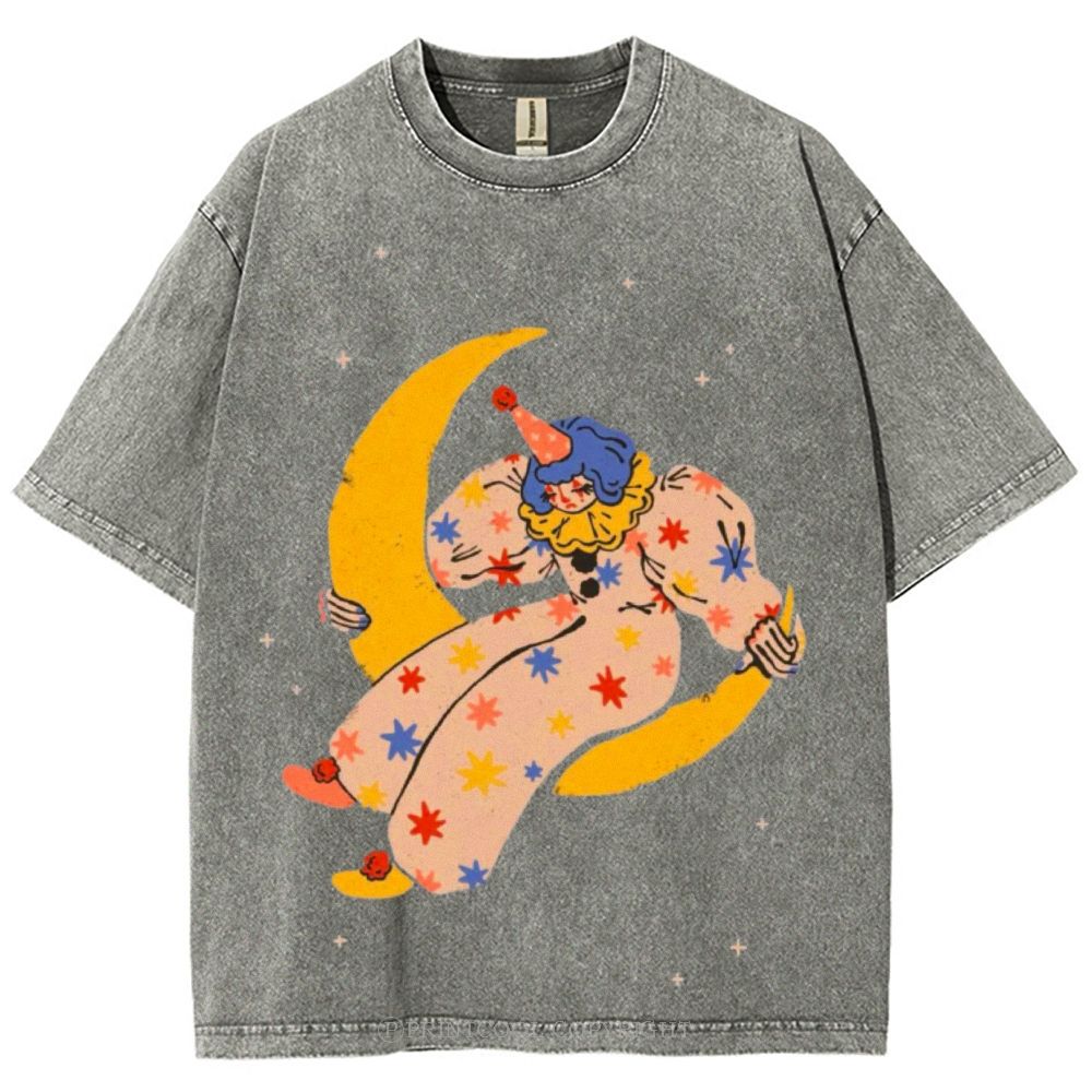 Clown on the Moon Unisex Vintage Washed Tee