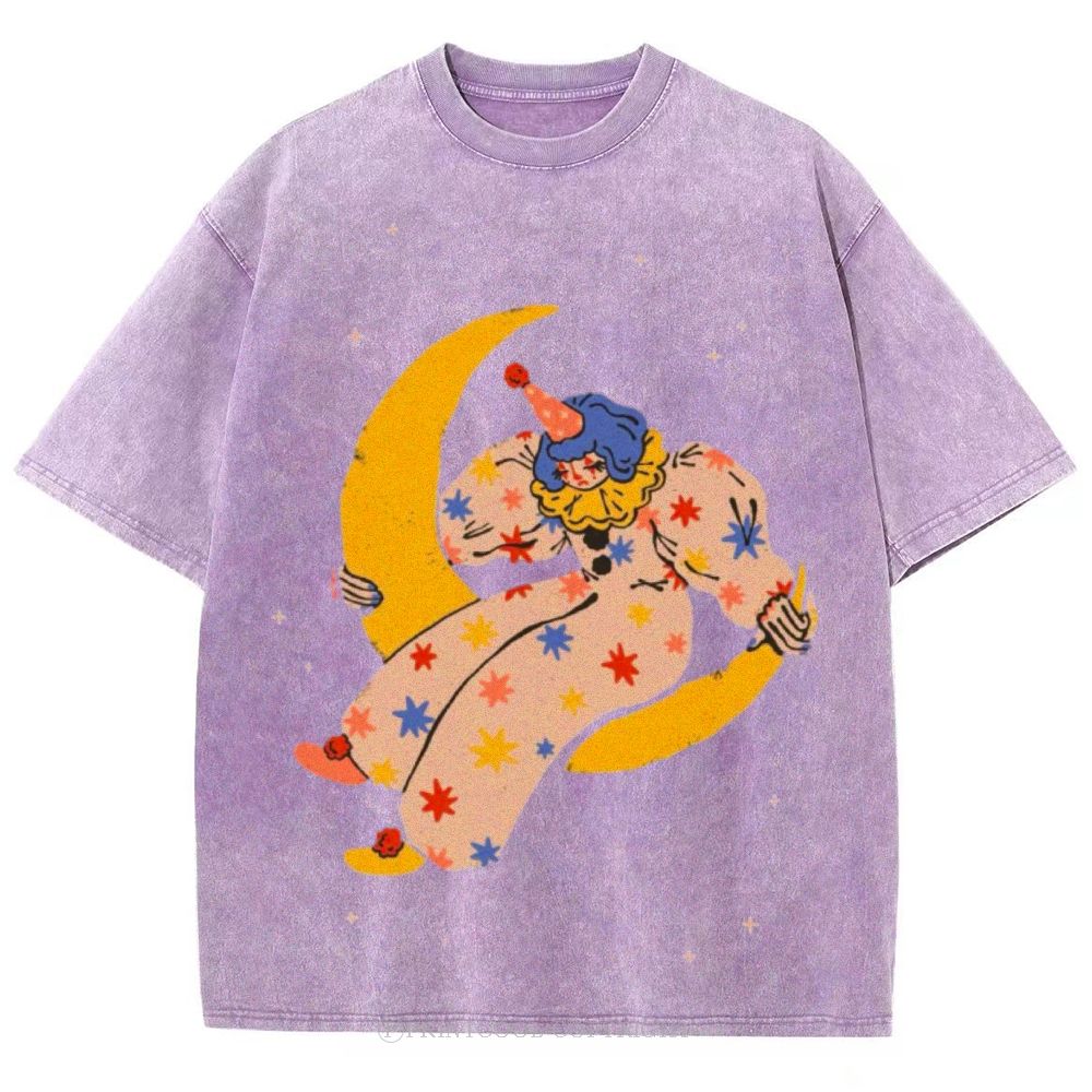 Clown on the Moon Unisex Vintage Washed Tee
