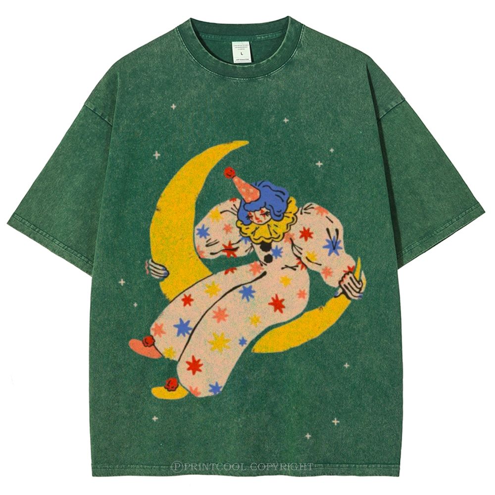 Clown on the Moon Unisex Vintage Washed Tee