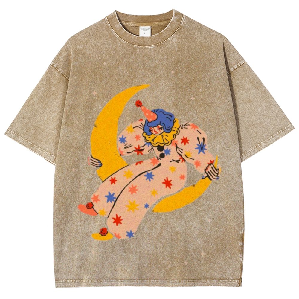 Clown on the Moon Unisex Vintage Washed Tee
