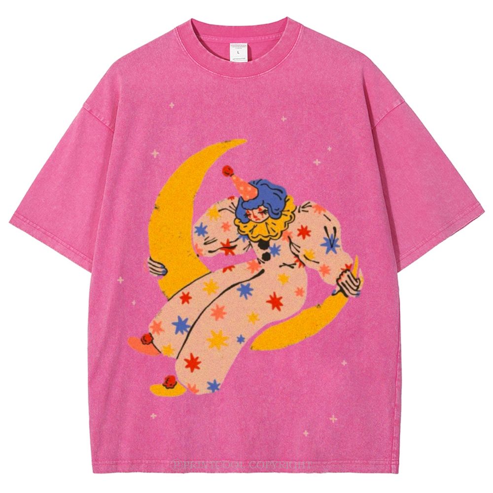 Clown on the Moon Unisex Vintage Washed Tee