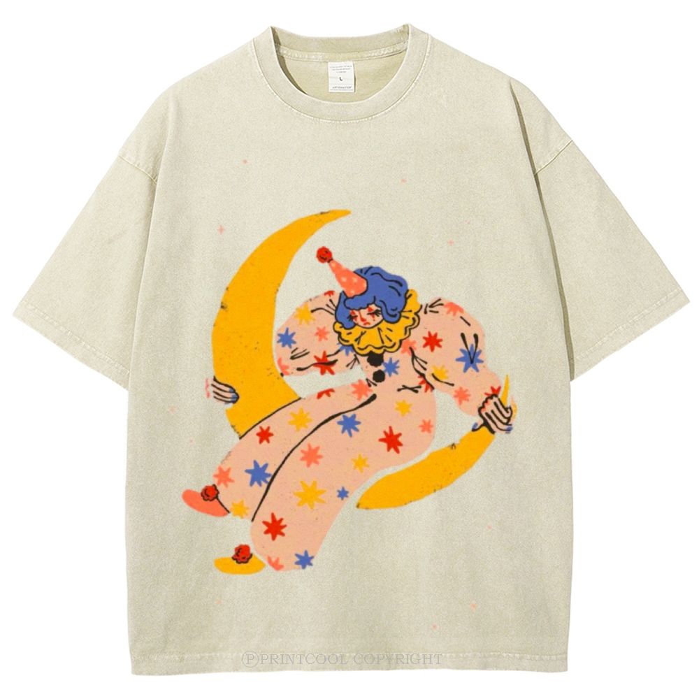 Clown on the Moon Unisex Vintage Washed Tee